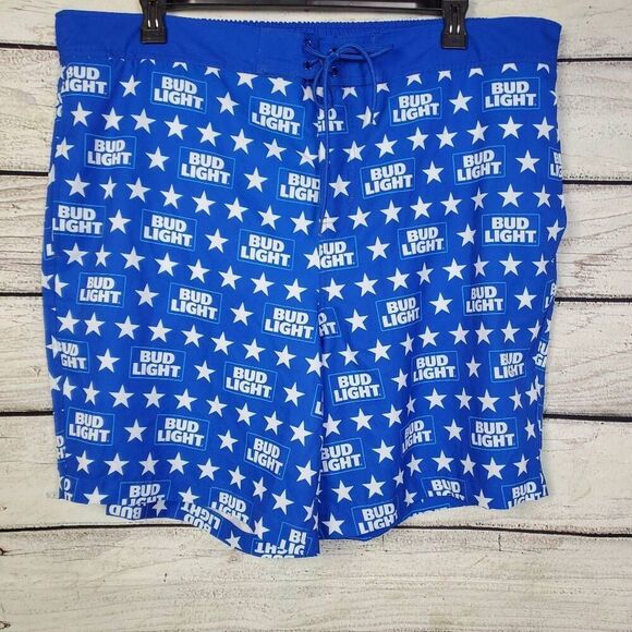 Bud Light Men's Swim Trunks Blue Star Logo Board Shorts 2XL 44/46 Lined Drawstri - Picture 2 of 9